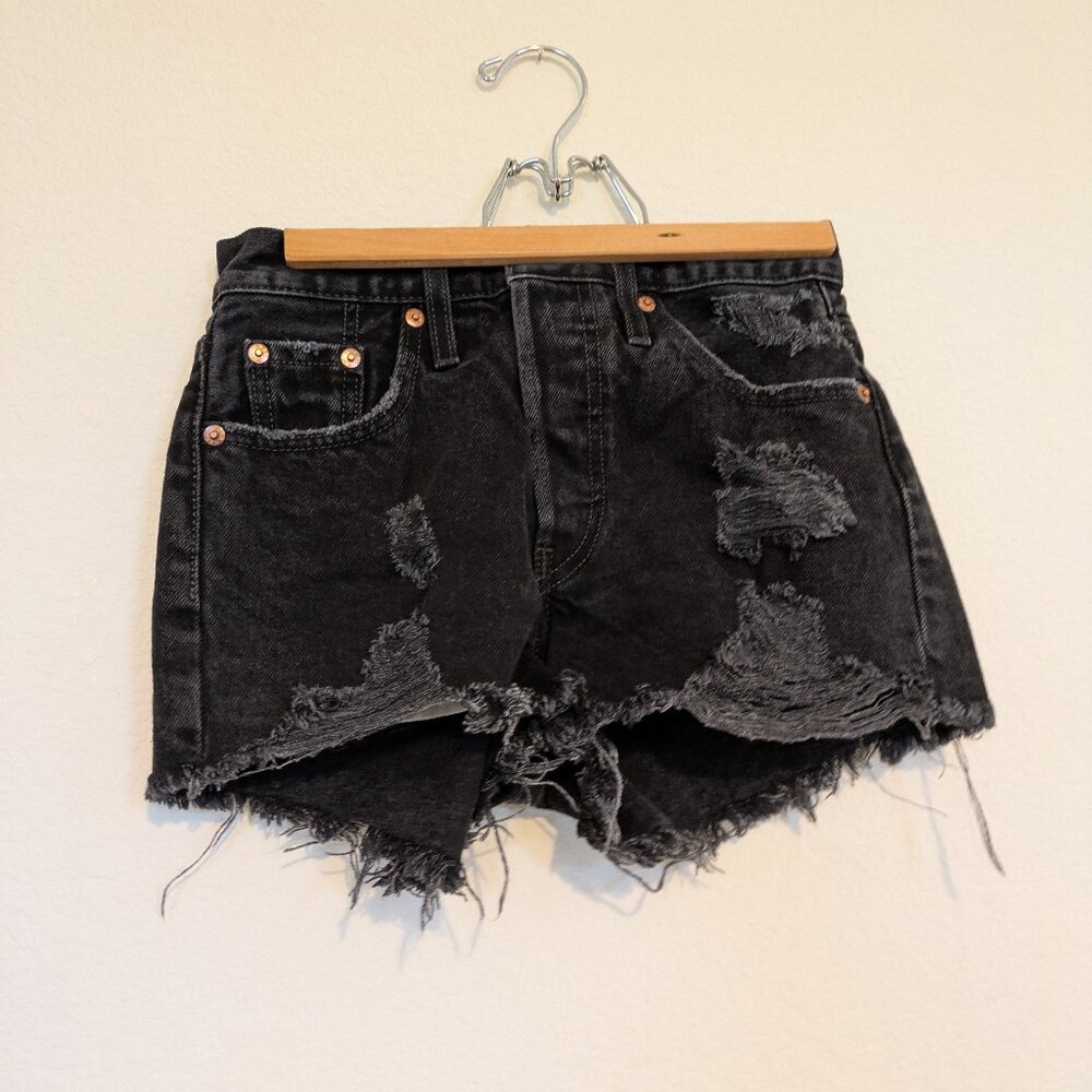 Levi's Premium 501 Cutoff Shorts XX Black Wash w/Button Fly & Blank Tab sz 26